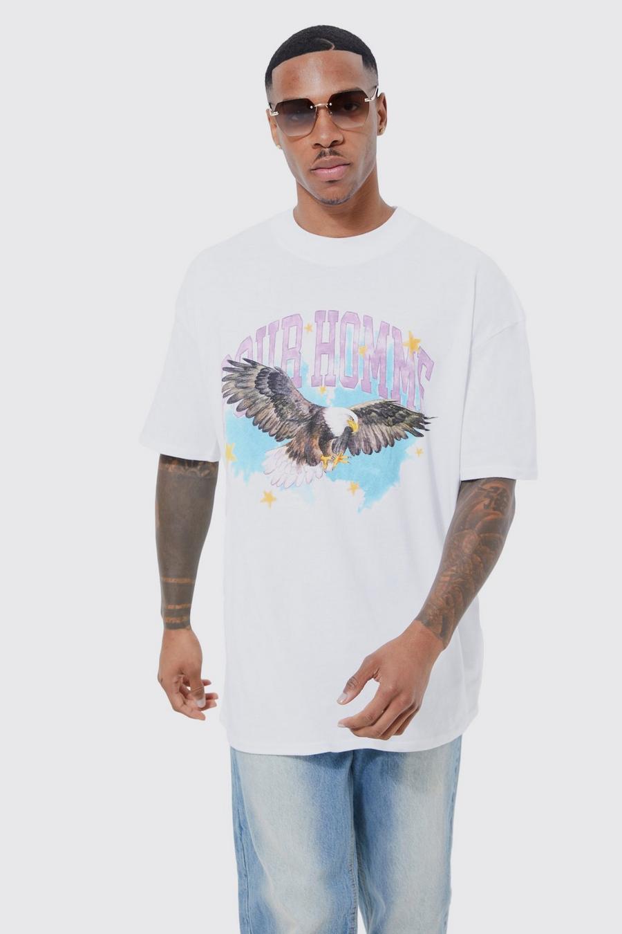 Oversize T-Shirt mit Eagle-Print, White image number 1