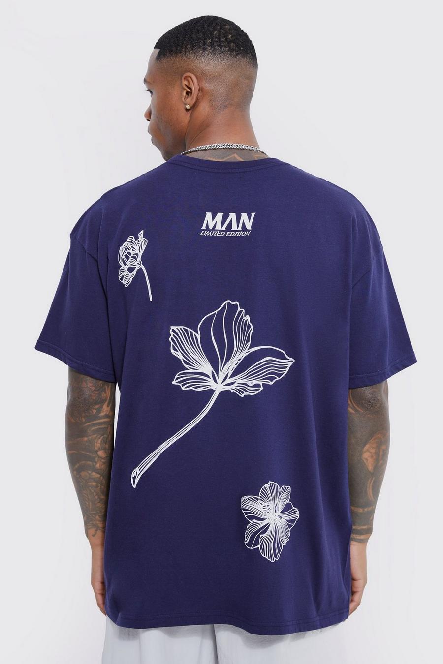 T-shirt oversize fleuri, Navy image number 1