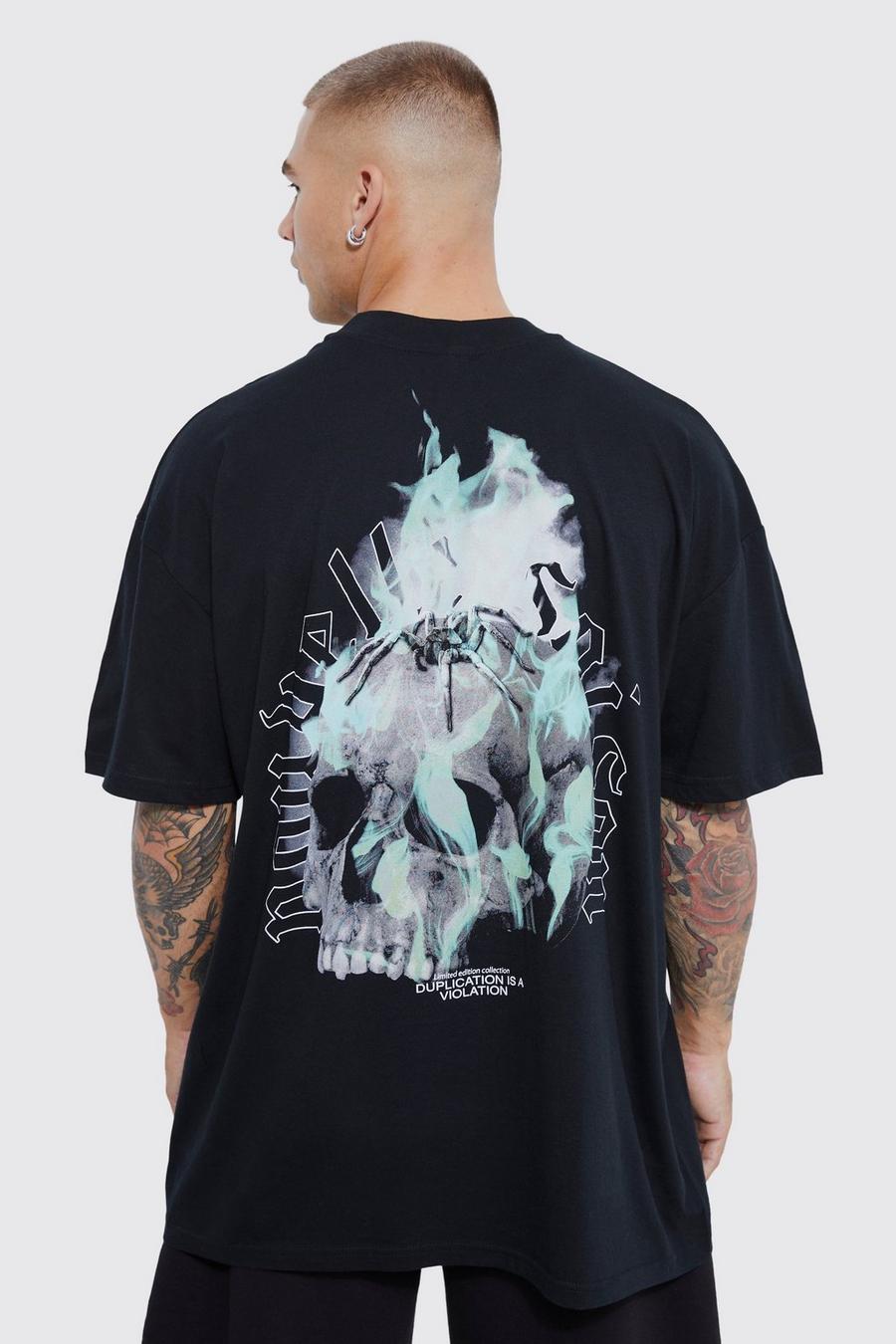 Black Oversized Flame Skull Graphic T-shirt