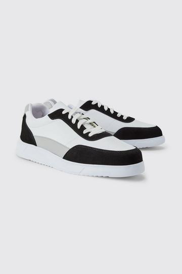 Tonal Panelled Faux Leather Trainer black