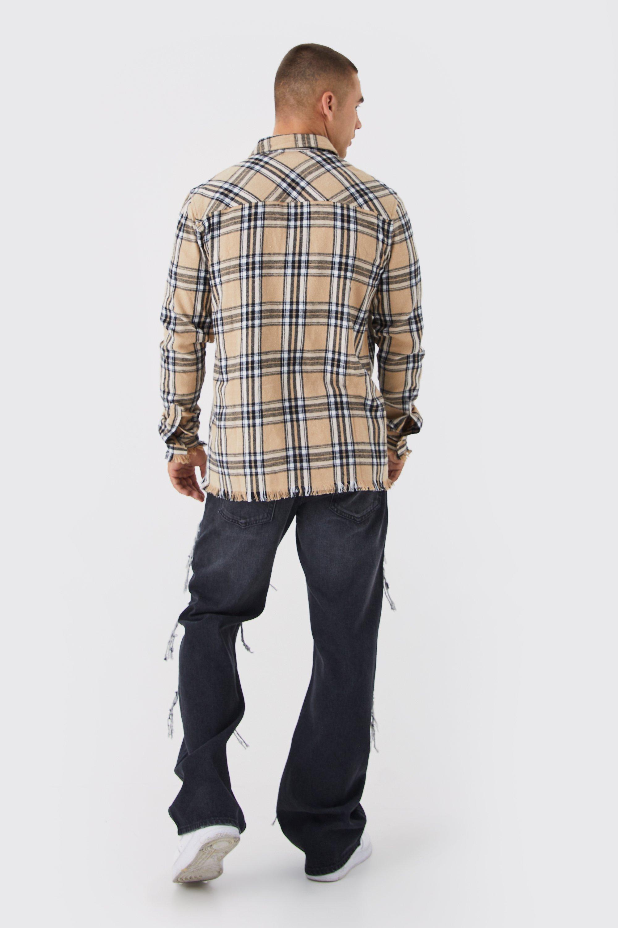Distressed Hem Om Badge Check Shirt boohoo