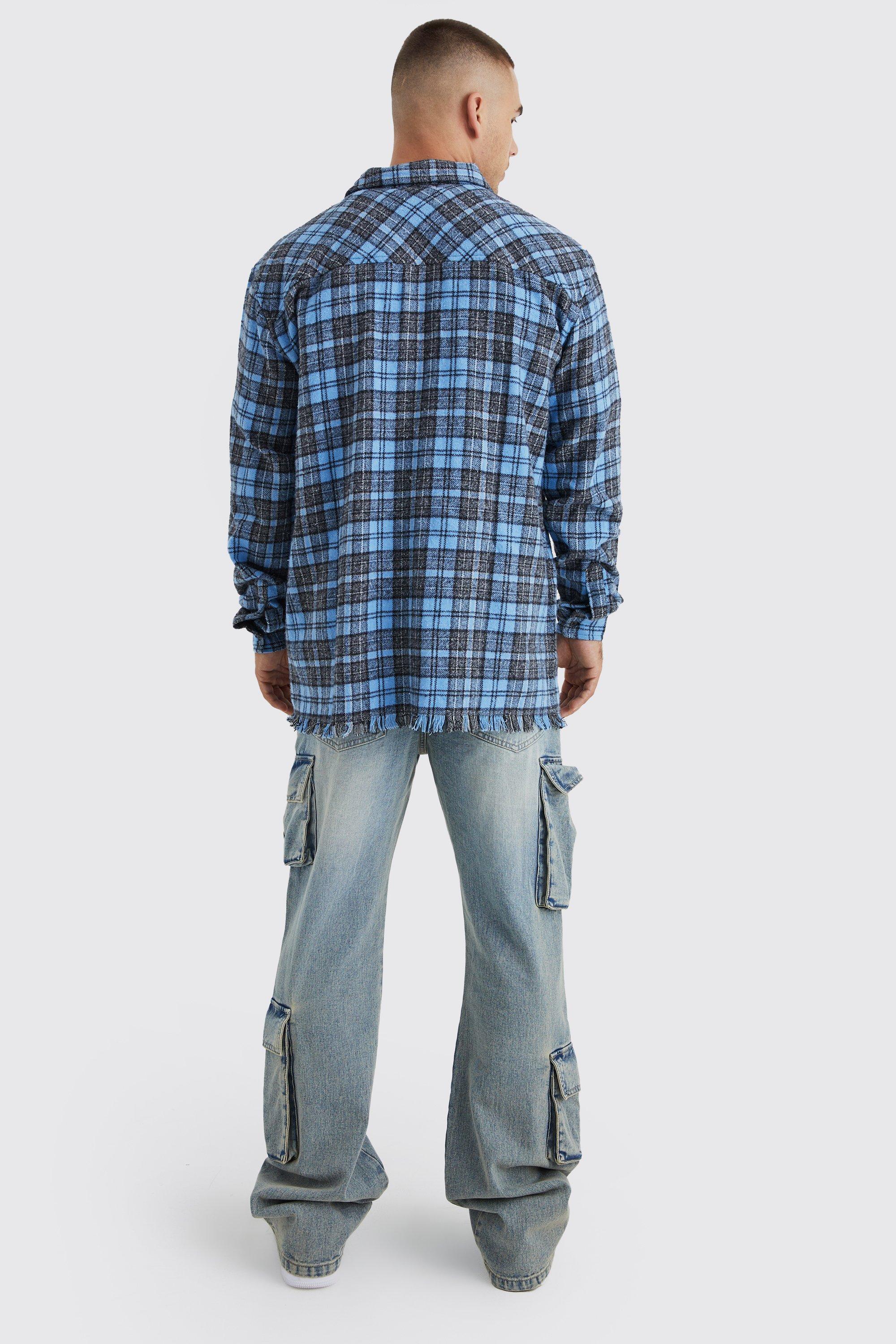 Oversized Grid Check Distressed Shirt | boohoo