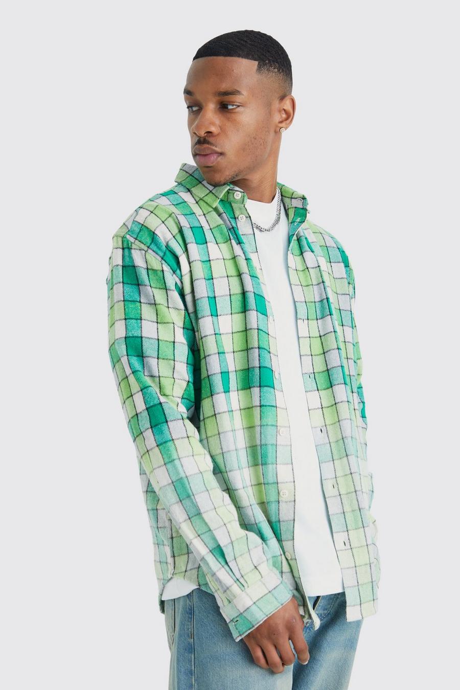Green grön Oversize rutig skjorta med blekt kant