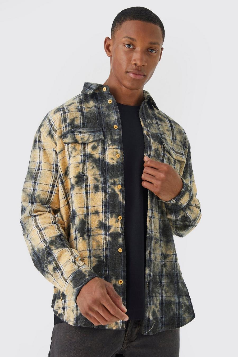 Mustard Oversized All Over Bleach Check Shirt image number 1