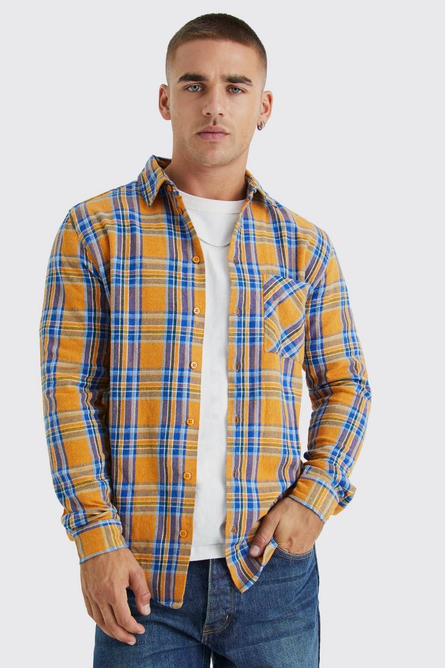 Orange Long Sleeve Bright Flannel Check Shirt image number 1