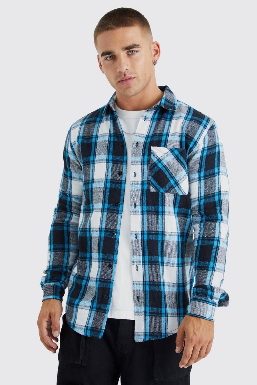 Blue Long Sleeve Bright Flannel Check Shirt