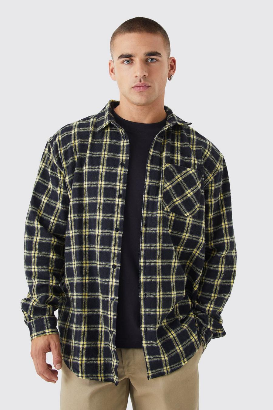 Yellow giallo Long Sleeve Oversized Pop Colour Flannel Check Shirt image number 1