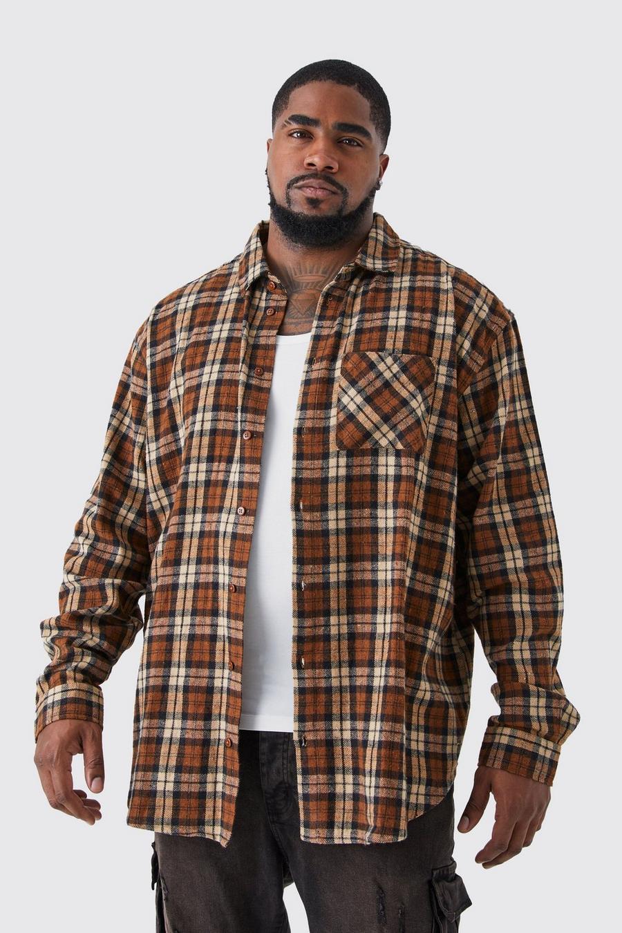 Brown Plus Oversized Heavyweight Check image number 1