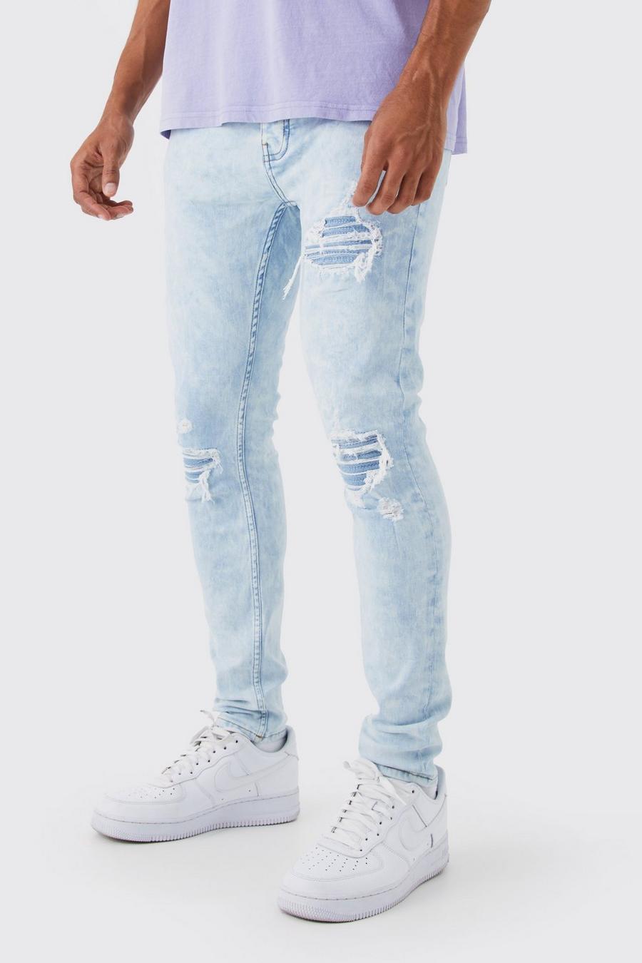Ice blue Slitna skinny jeans med stretch och lagningar