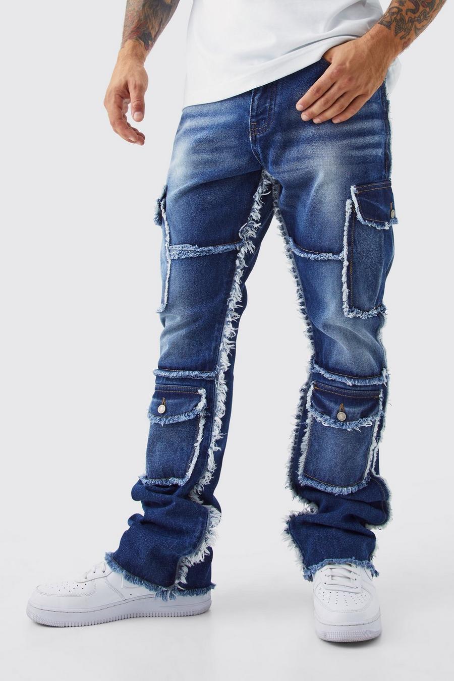 Light blue Slim Flare Frayed Edge Pocket Jeans