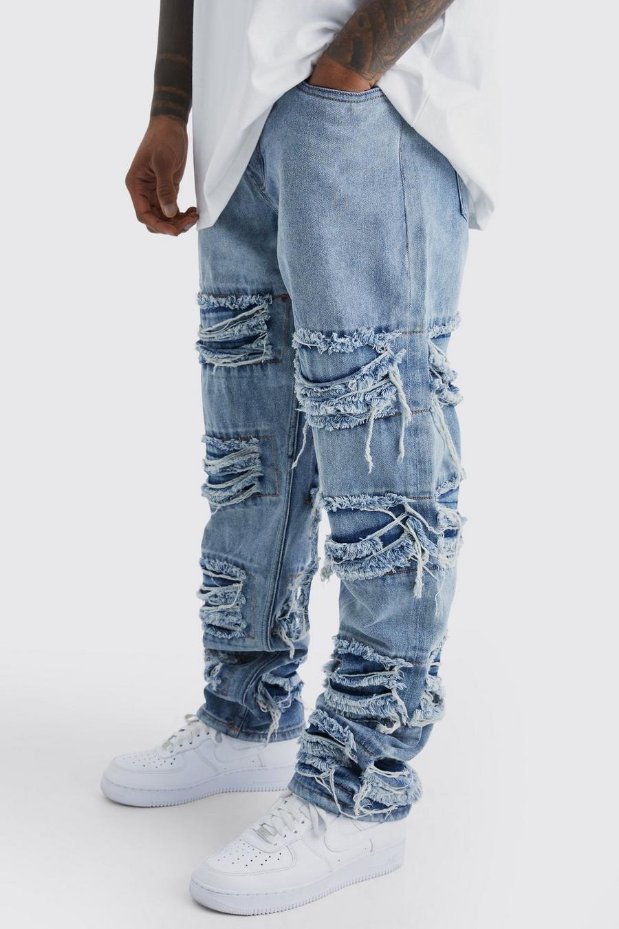 Antique blue Jeans med ledig passform och fransig kant image number 1