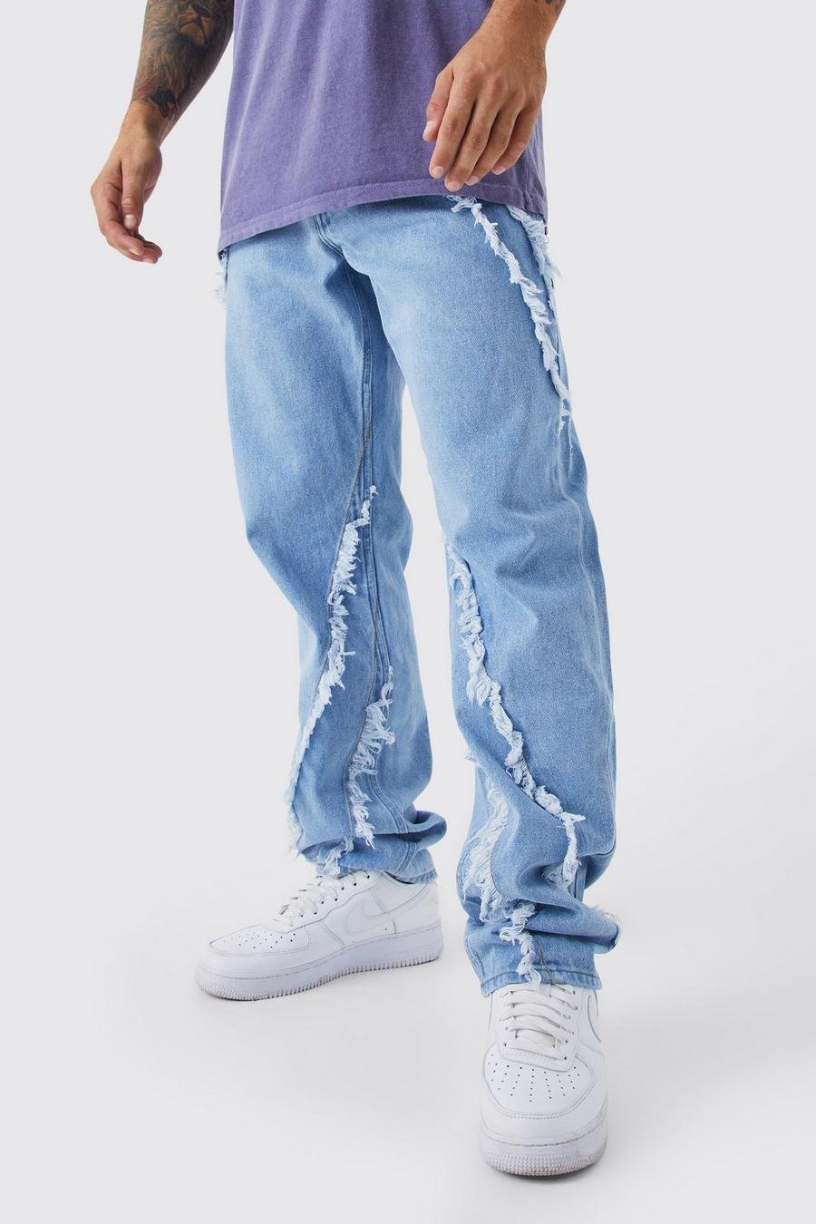 Ice blue Jeans med ledig passform och fransig kant image number 1