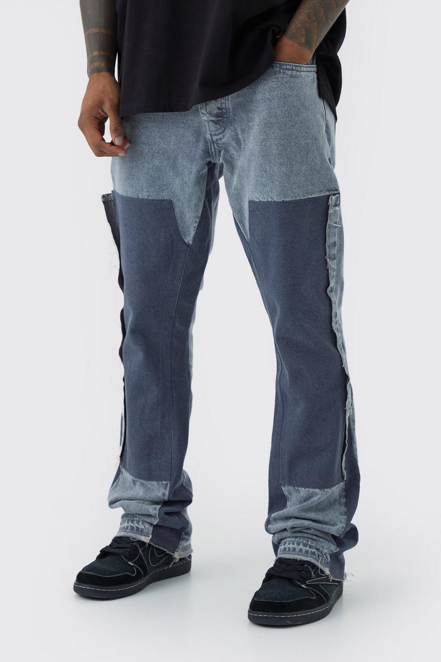 Light grey Overdye Slim Fit Flared Utility Jeans Met Panelen image number 1