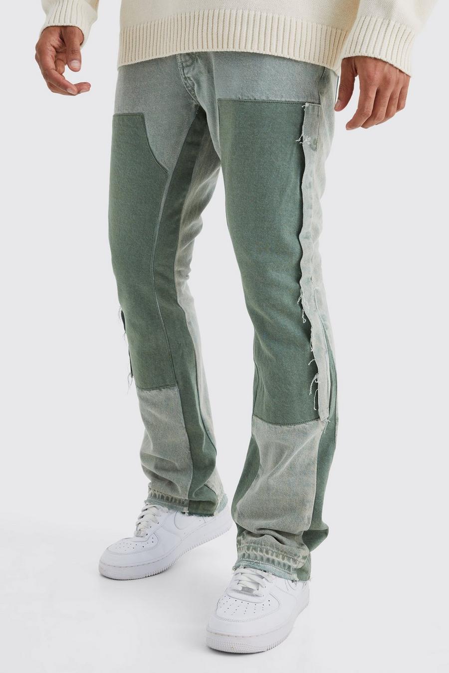 Sage green Slim Flare Overdye Worker Panel Jeans