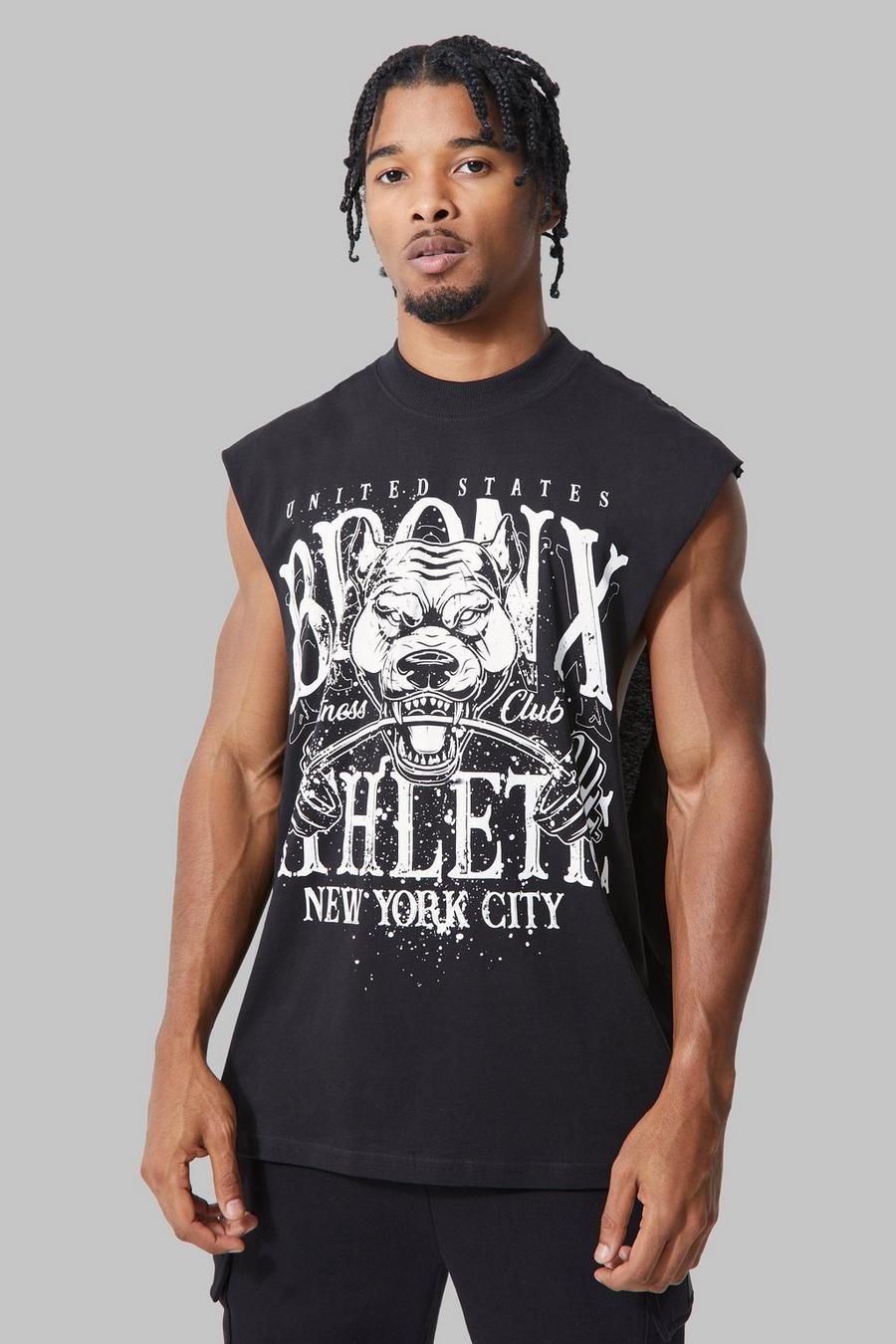 Black Man Active Extended Neck Bronx Barbell Drop Arm Tank image number 1