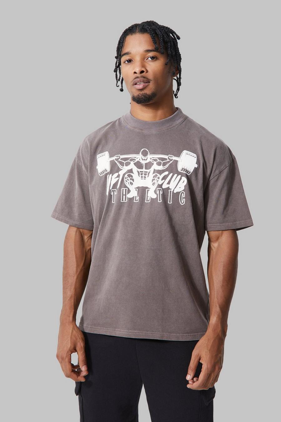 Chocolate brown Man Active Extended Neck Overdye Lifting Club T-shirt