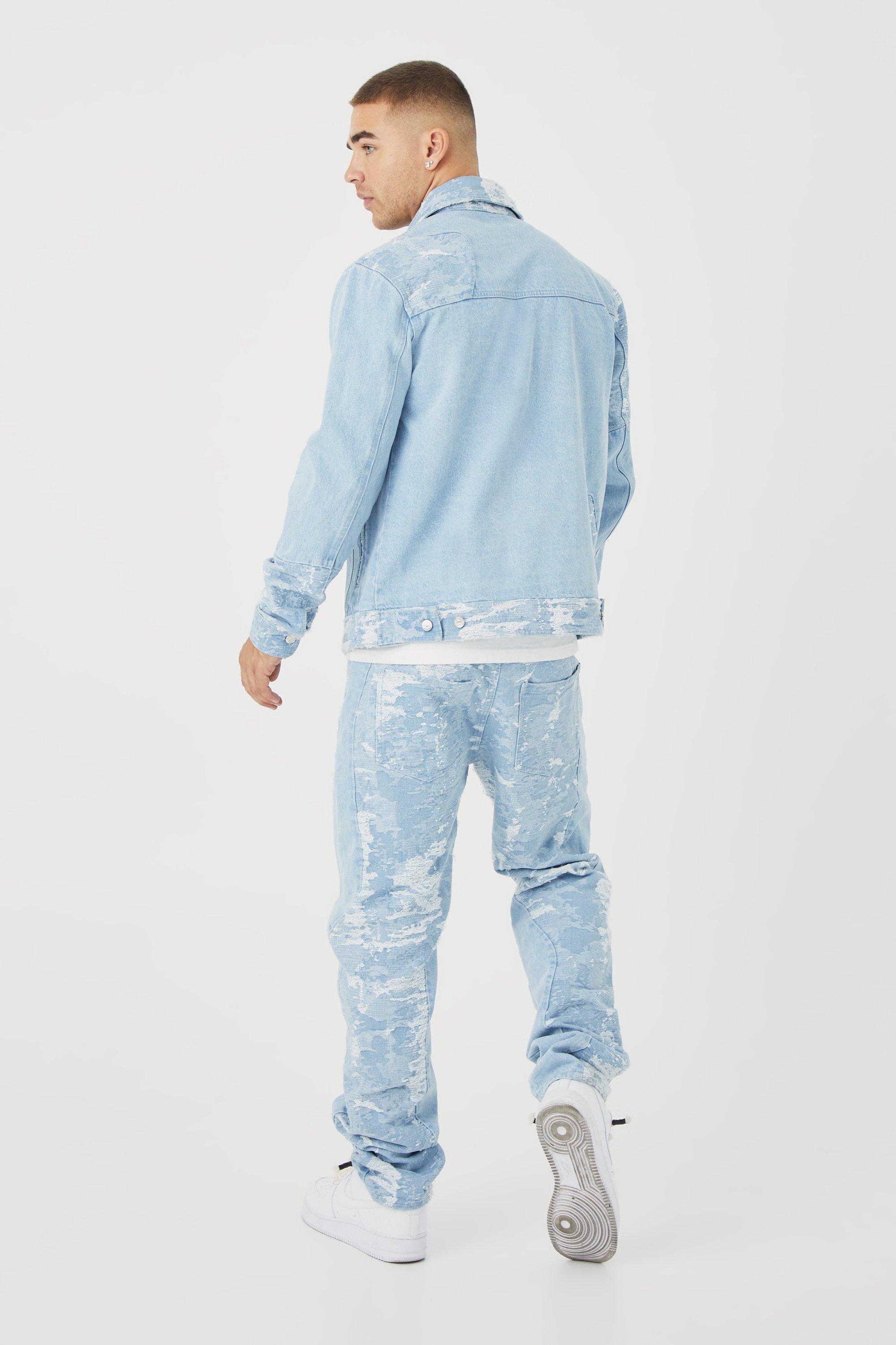 Spliced Jacquard Denim Jacket and Jeans Set