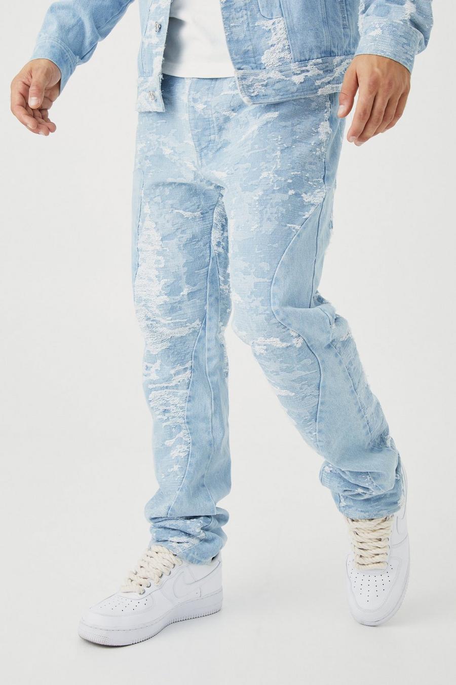 Light blue bleu Gesplitste Jacquard En Denim Jeans Met Rechte Pijpen