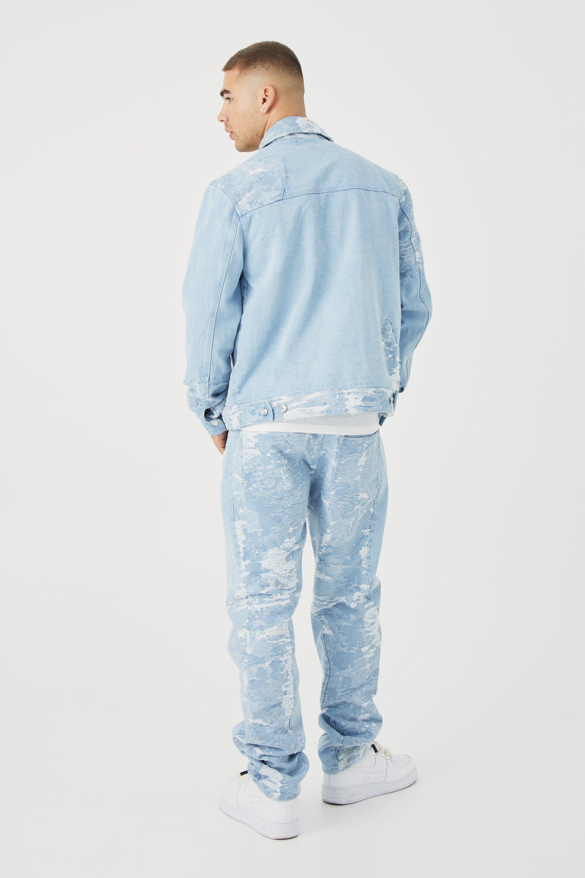 Spliced Jacquard Denim Jacket and Jeans Set