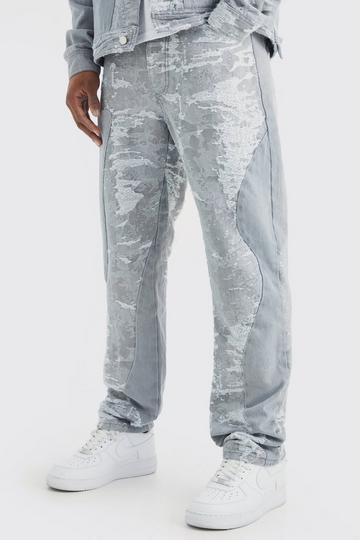 Jean droit bicolore à motif jacquard light grey