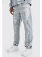 Jeans dritti in jacquard effetto patchwork e denim, Light grey