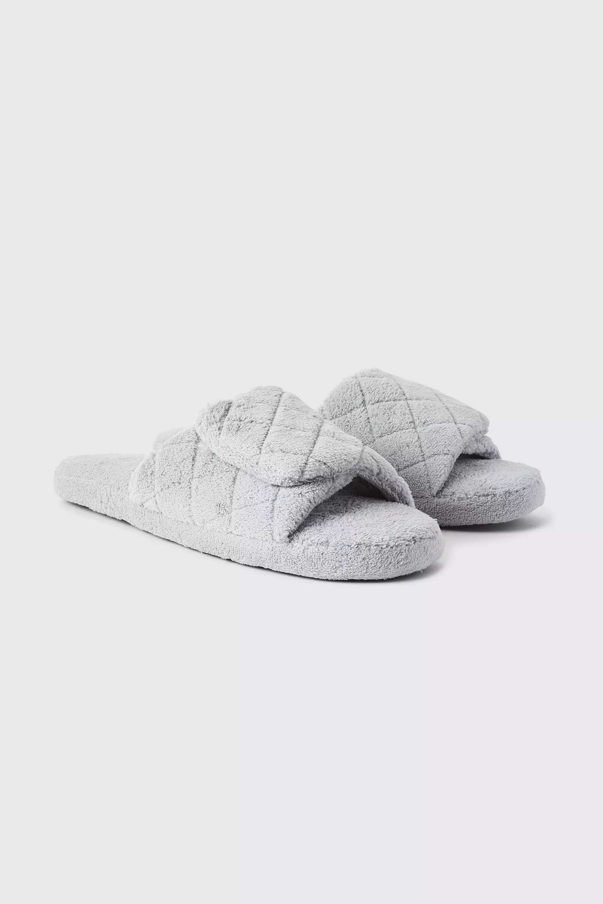 Grey Quilted Open Toe Slipper alternative image