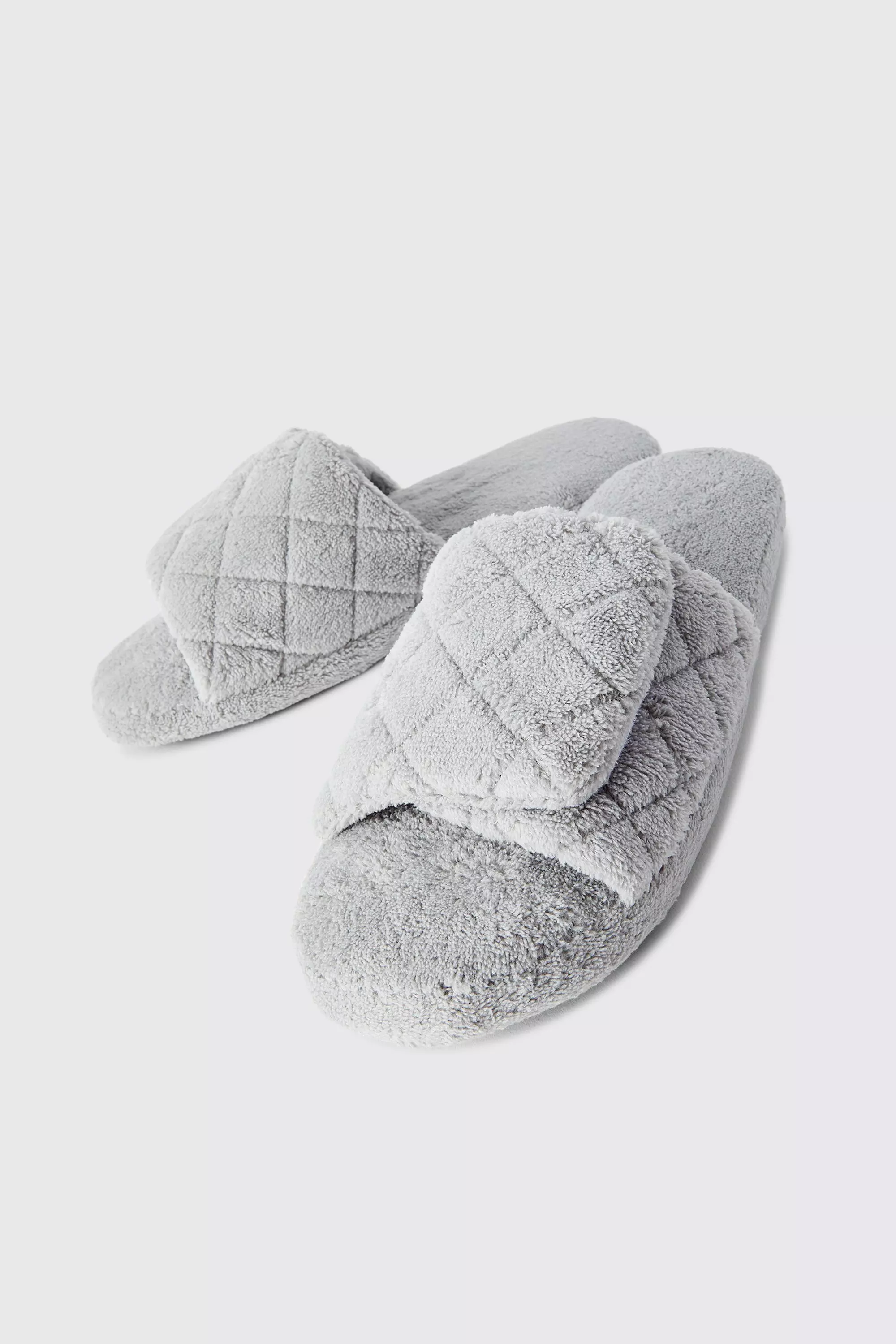 Grey Quilted Open Toe Slipper alternative image