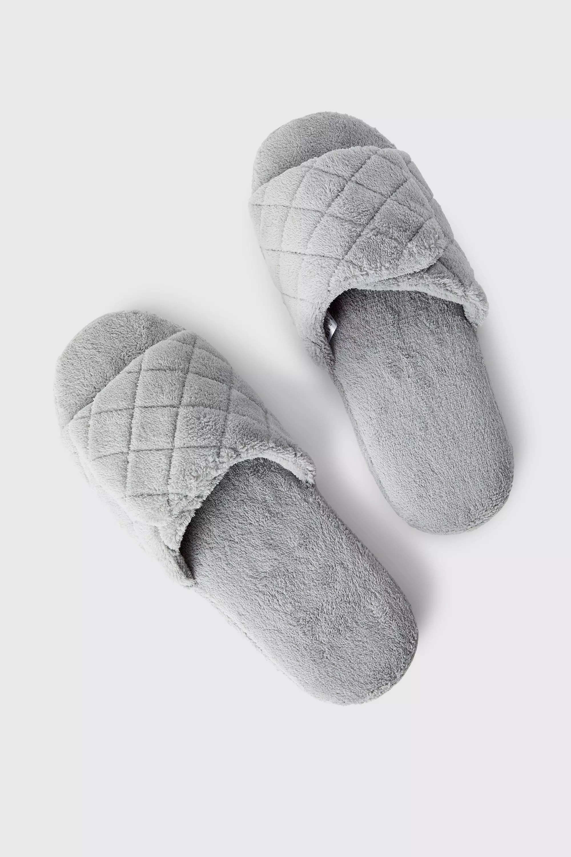 Grey Quilted Open Toe Slipper alternative image