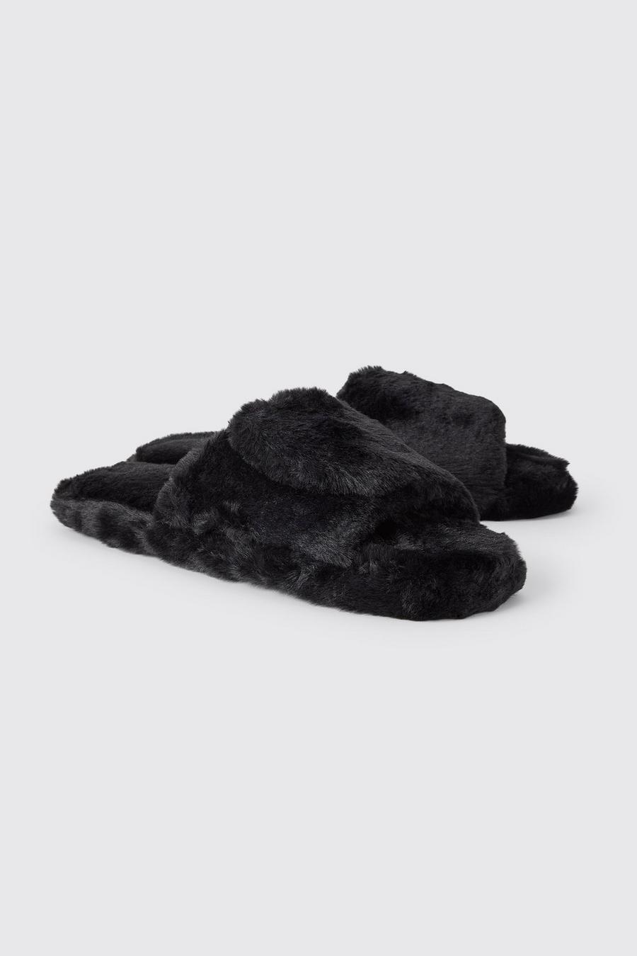 Pantofole in pile borg a punta aperta, Black image number 1