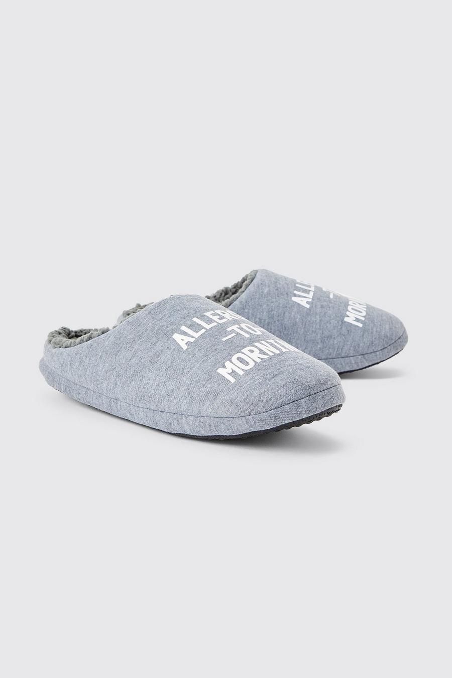 Charcoal grau Allergic To Mornings Print Slippers