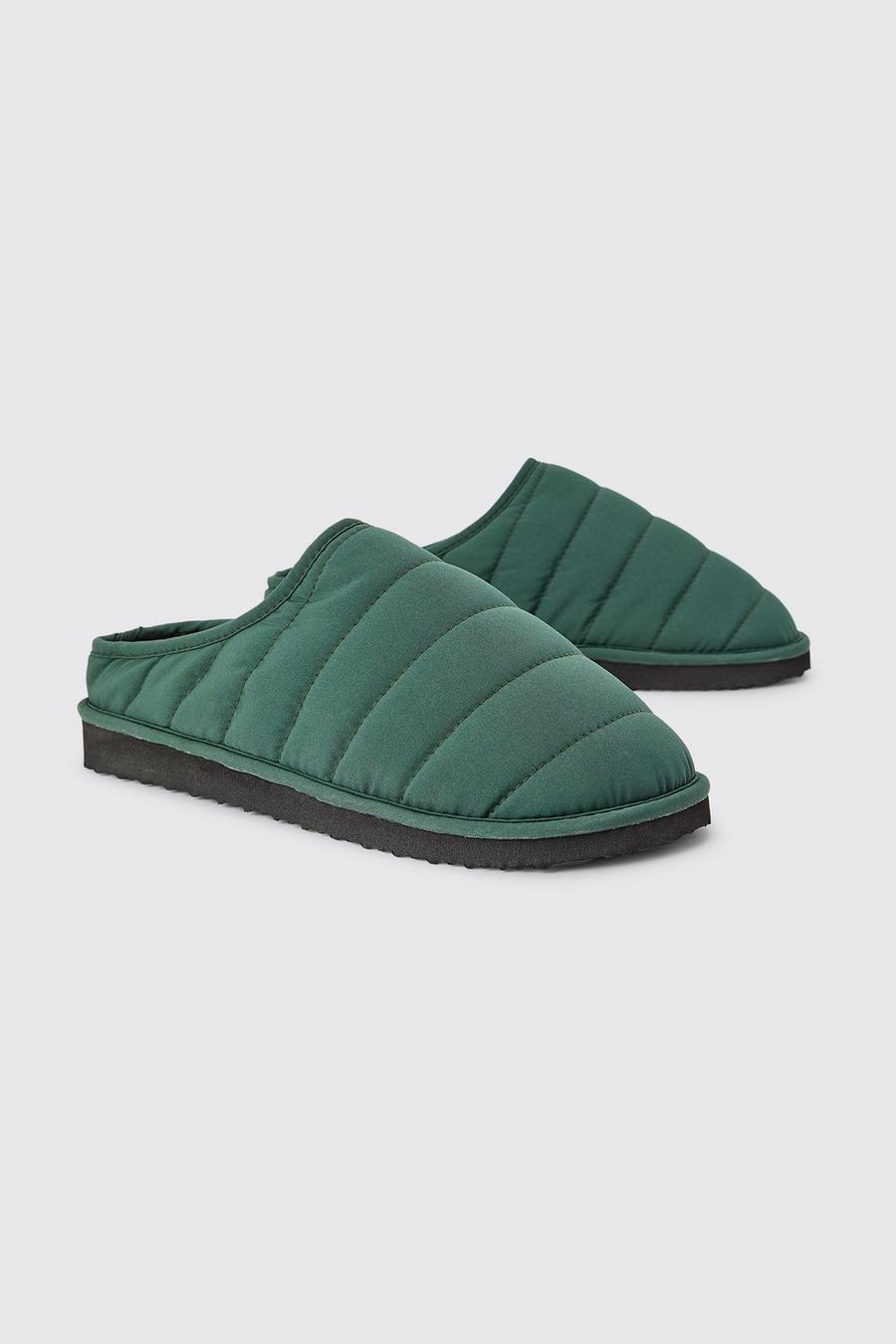 Khaki Nylon Quilted Slippers