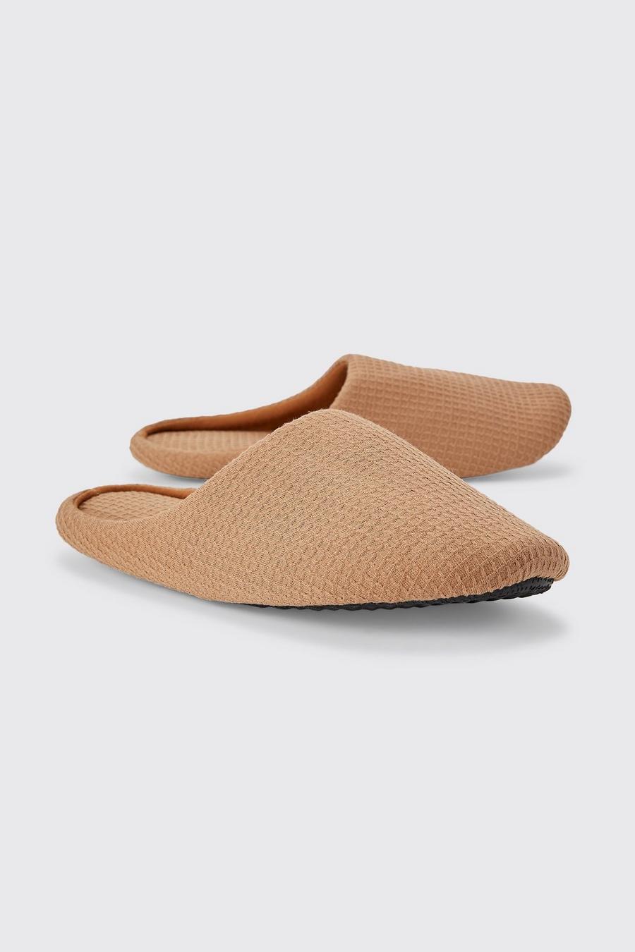 Camel Waffle Jersey Knit Slippers image number 1