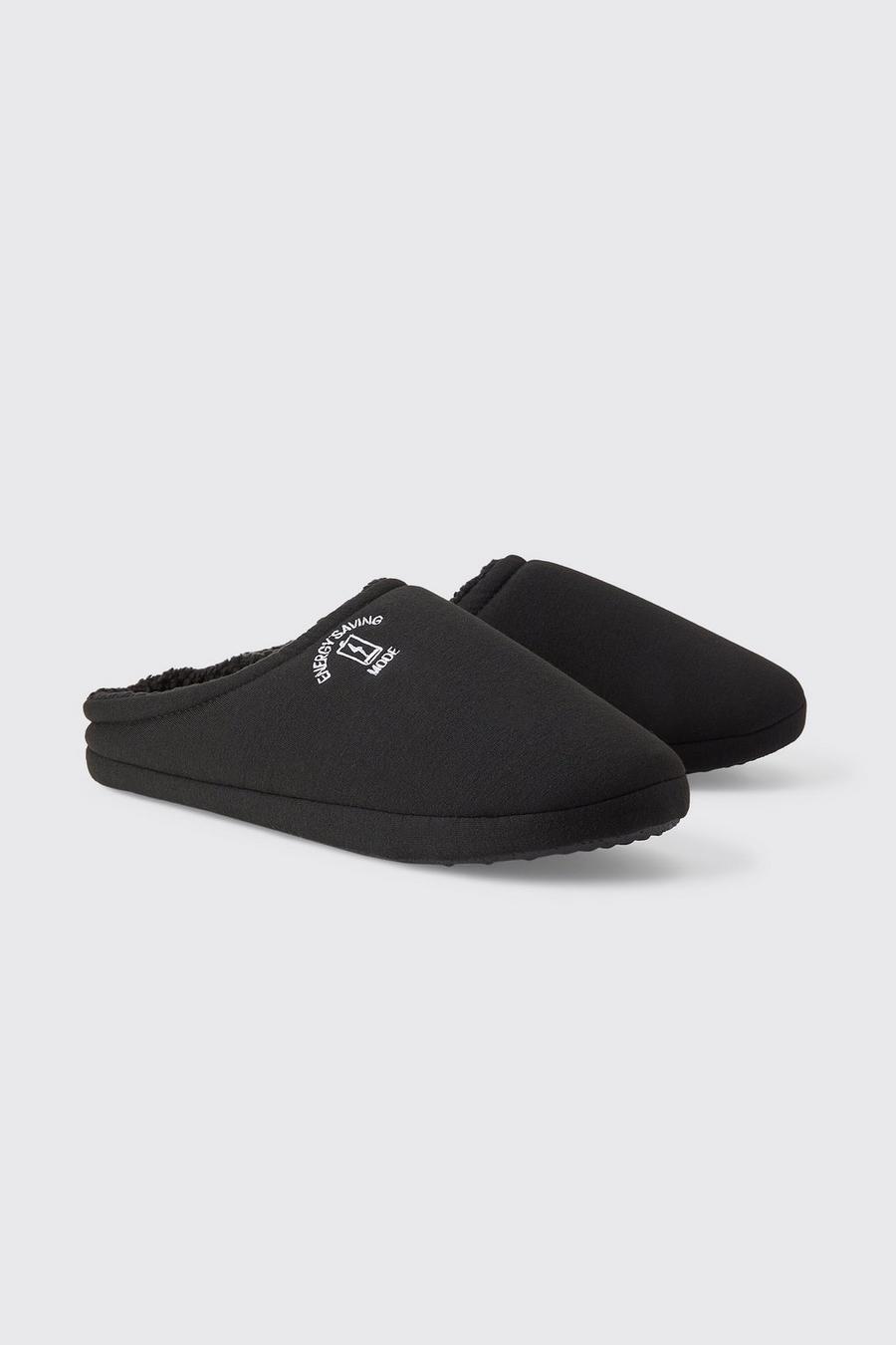 Black Embroidered Jersey Knit Slippers