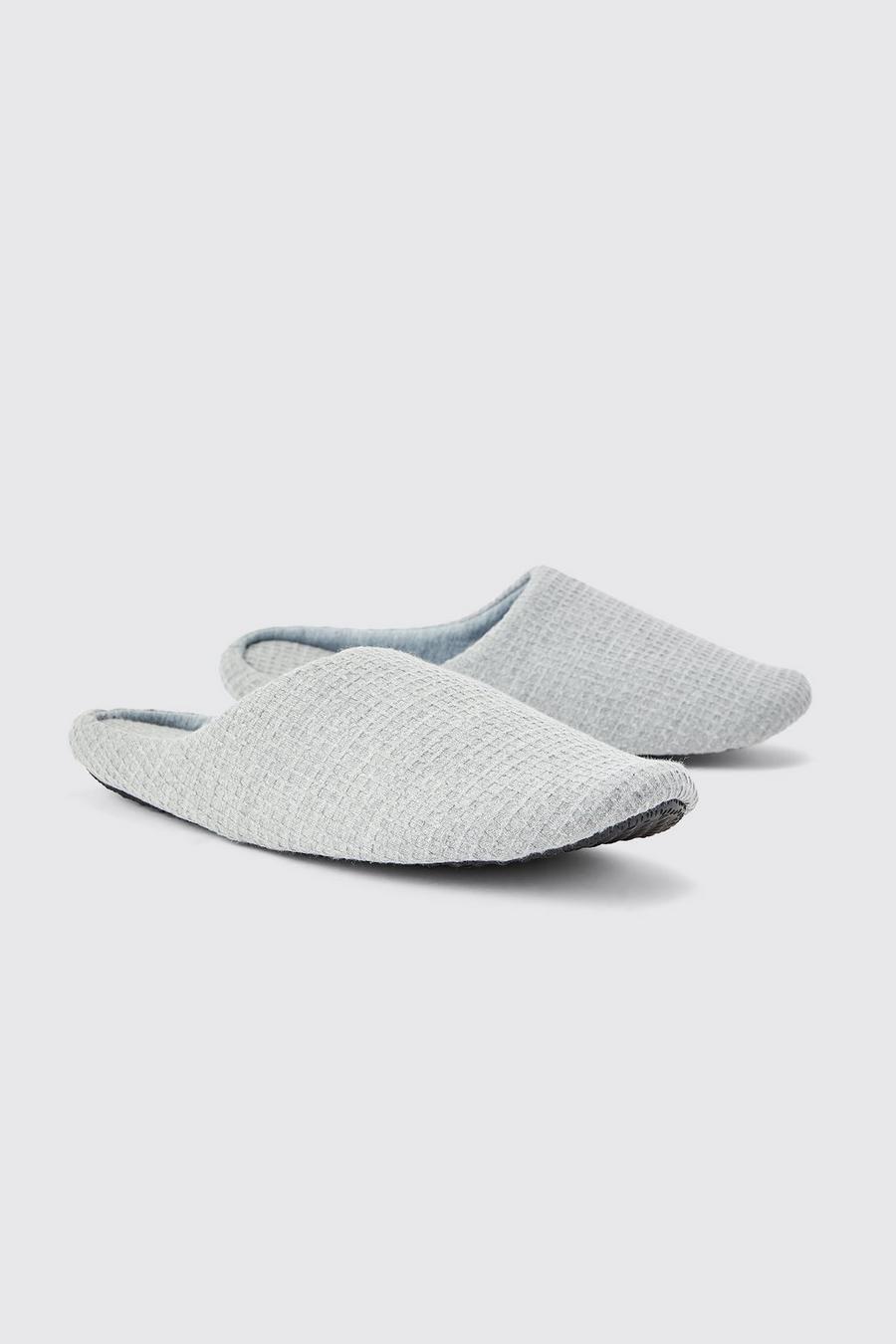 Grey marl Waffle Jersey Knit Slippers image number 1