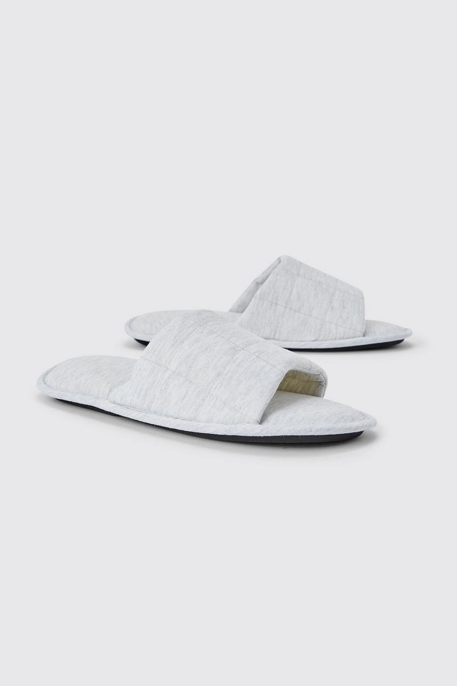 Grey marl Quilted Slider Slippers image number 1