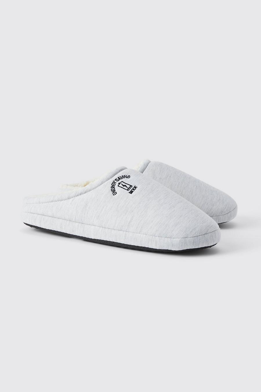 Grey marl Embroidered Jersey Knit Slippers