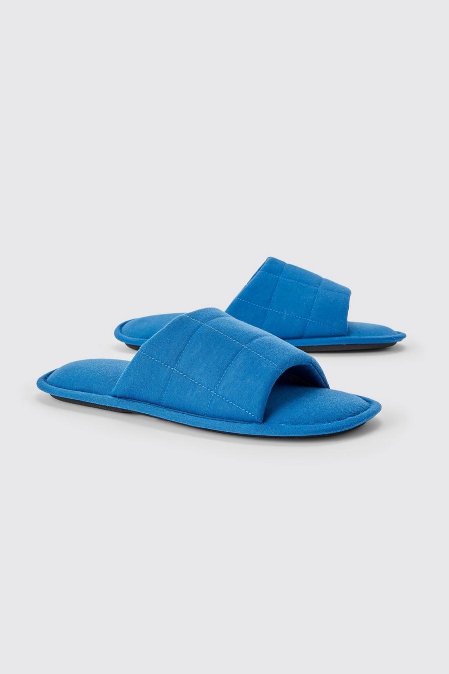 Blue Gewatteerde Slippers Met Stiksels