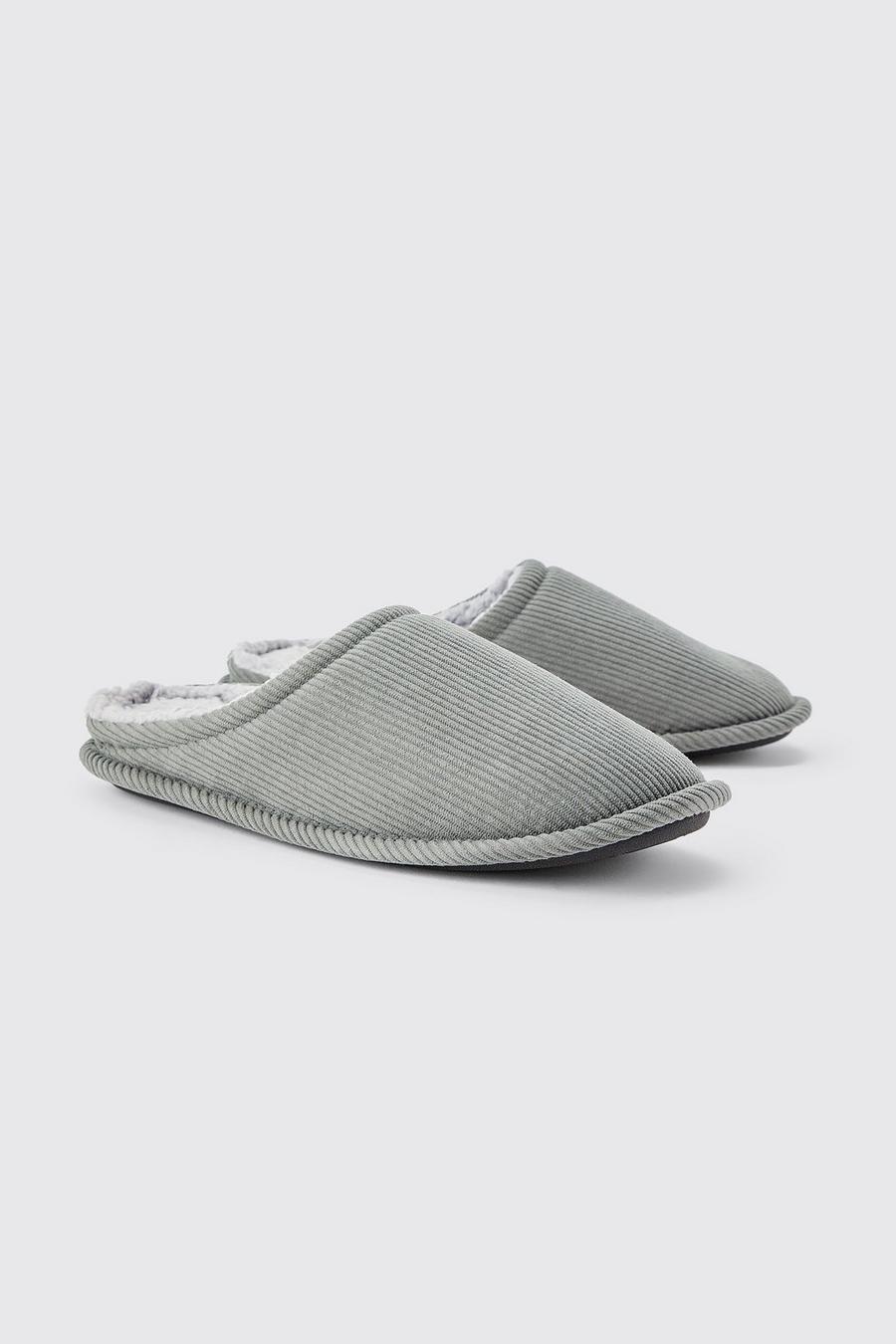 Grey grå Cord Slippers