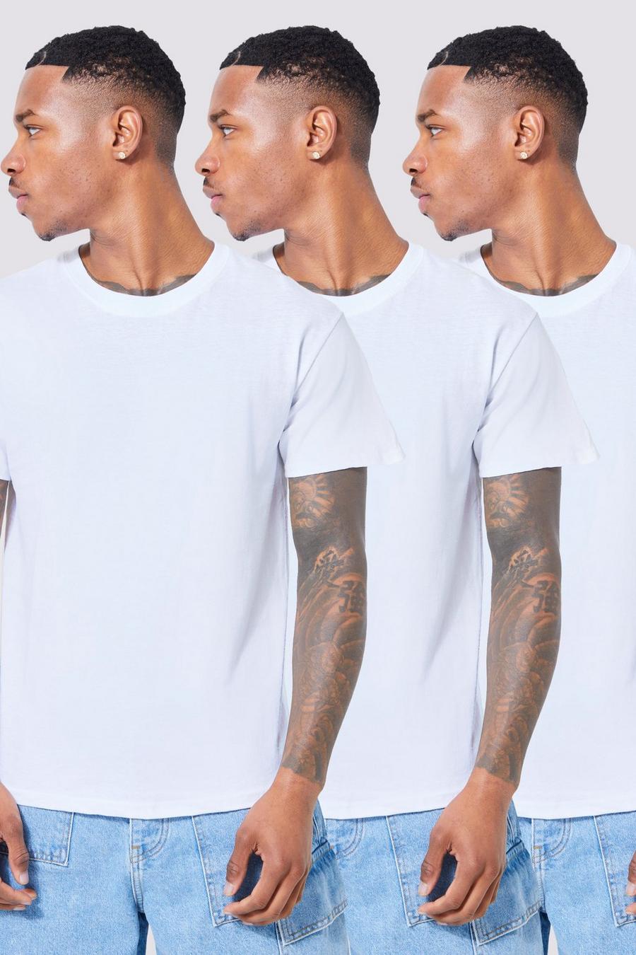 White Basic T-Shirts Met Crewneck (3 Stuks) image number 1