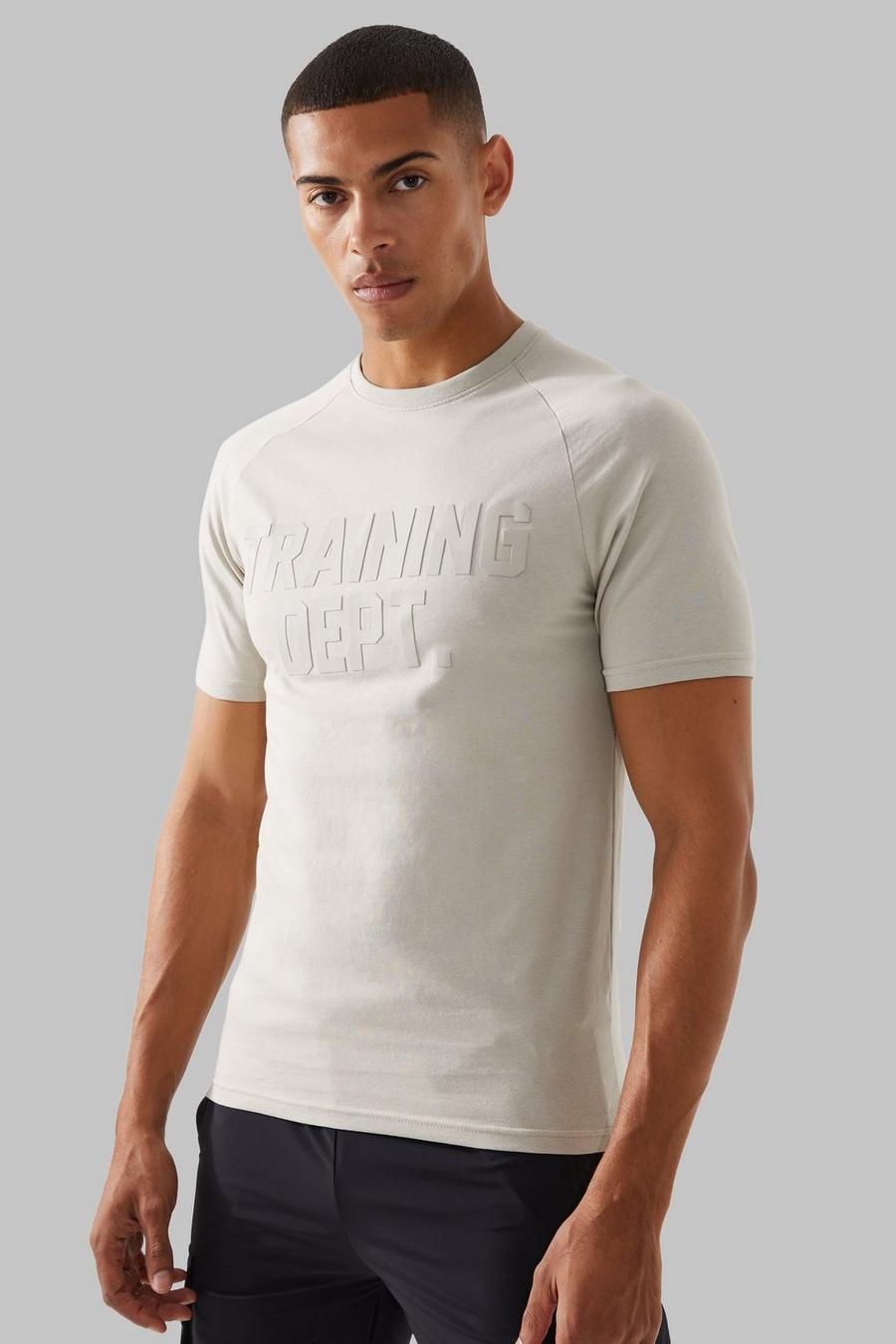 T-shirt de sport moulant à slogan - MAN Active, Beige image number 1