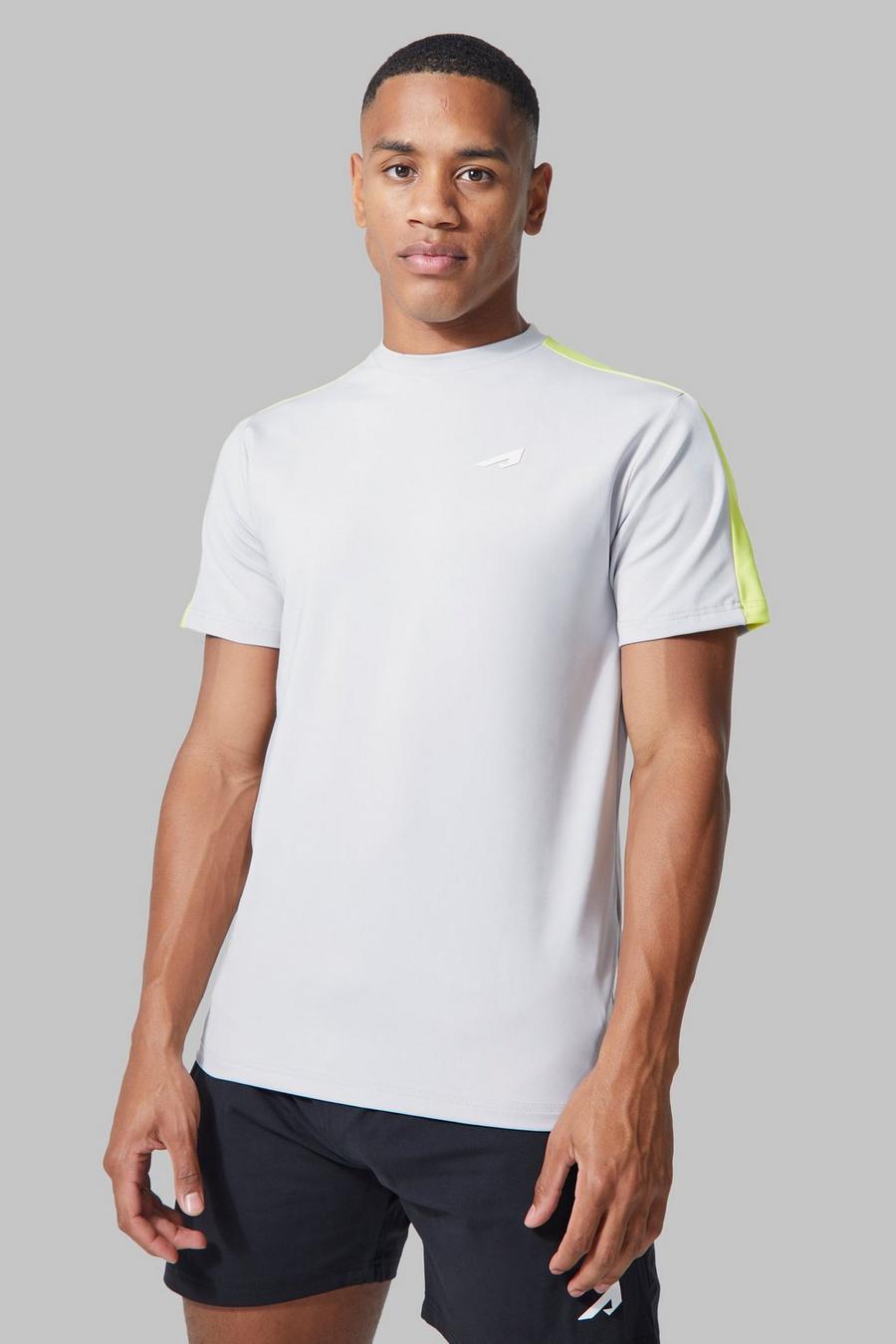 T-shirt Active per alta performance con pannelli e logo, Light grey grigio