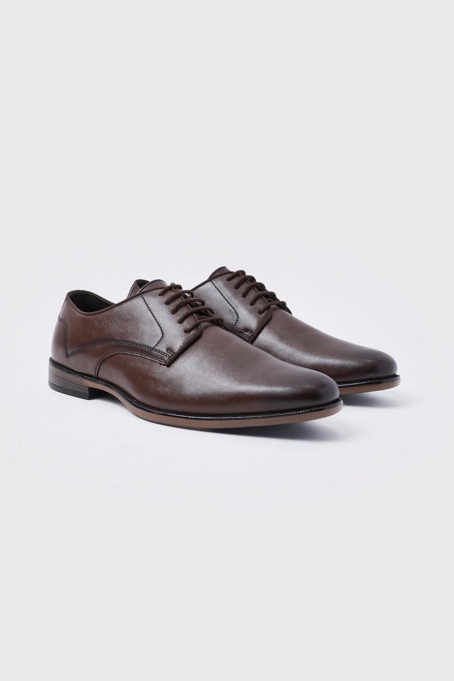 Dark brown marron Faux Leather Lace Up Derby Shoes