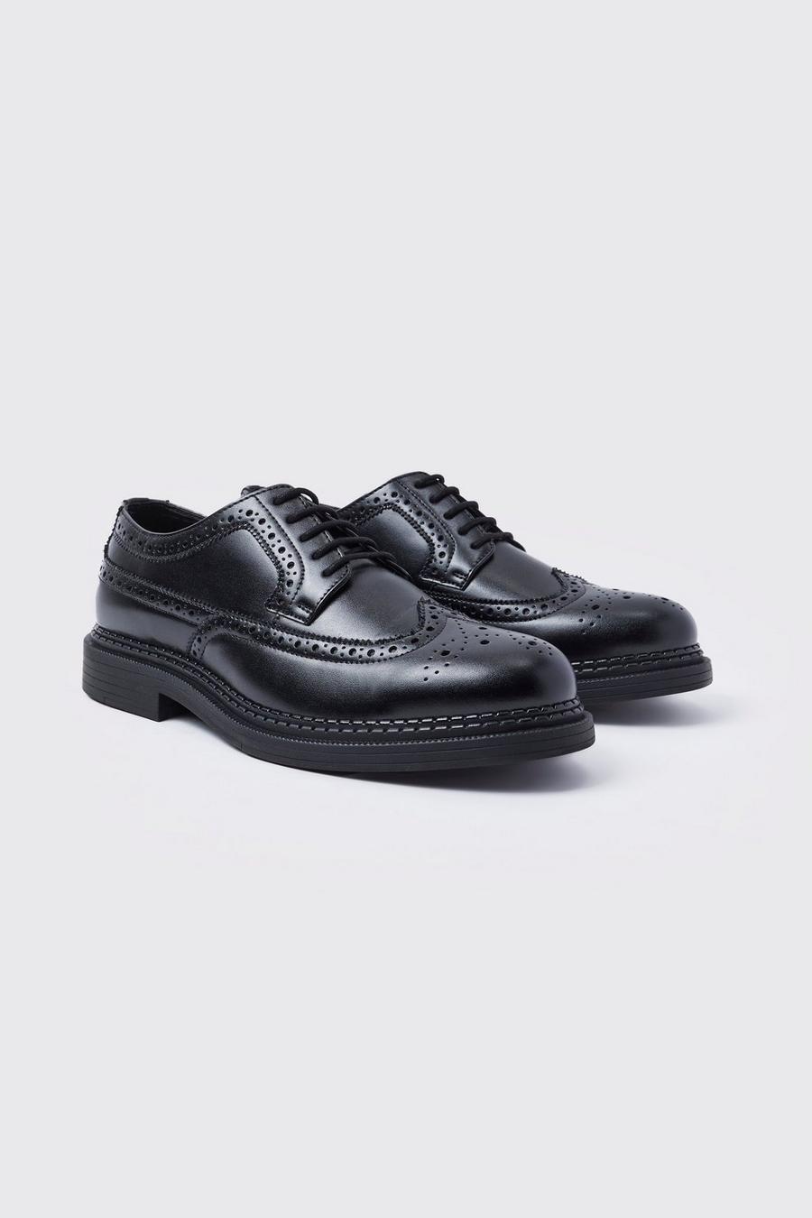 Zapatos brogue clásicos de cuero sintético, Black