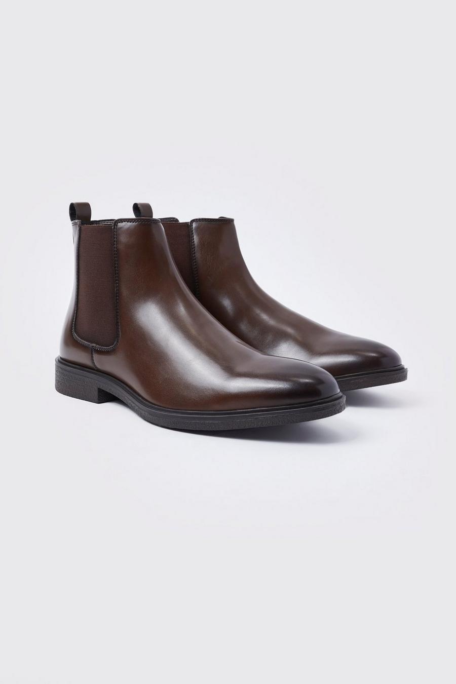 Dark brown Classic Faux Leather Chelsea Boots image number 1