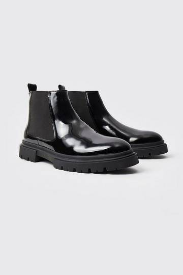 Patent Chelsea Boots With Track Sole