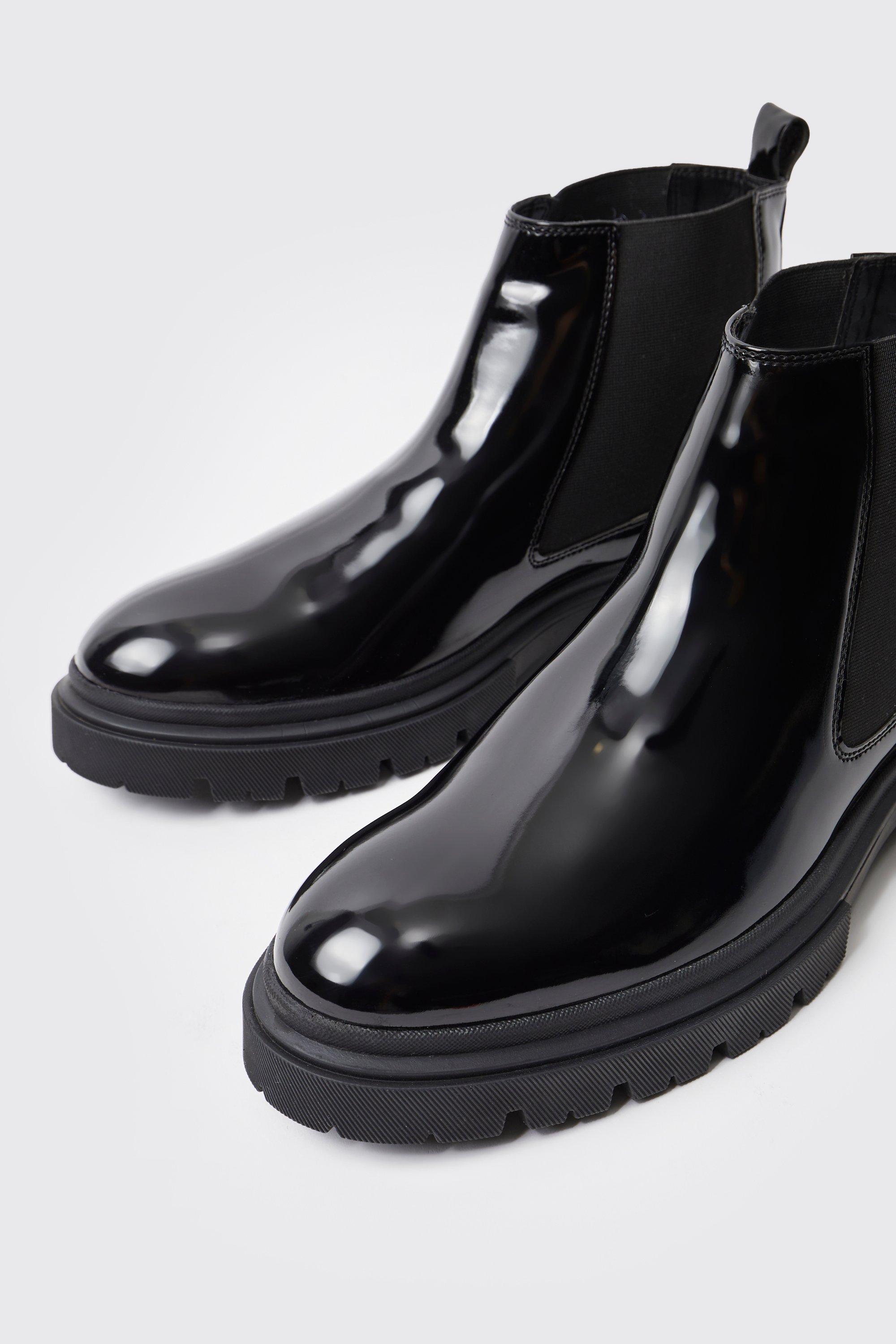 Black patent chelsea outlet boots uk