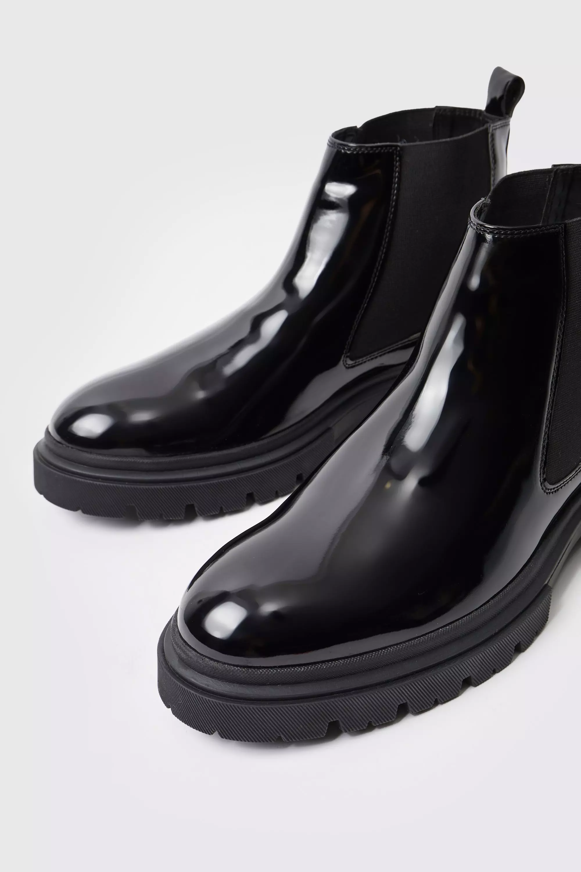 Patent Chelsea Boots With Track Sole