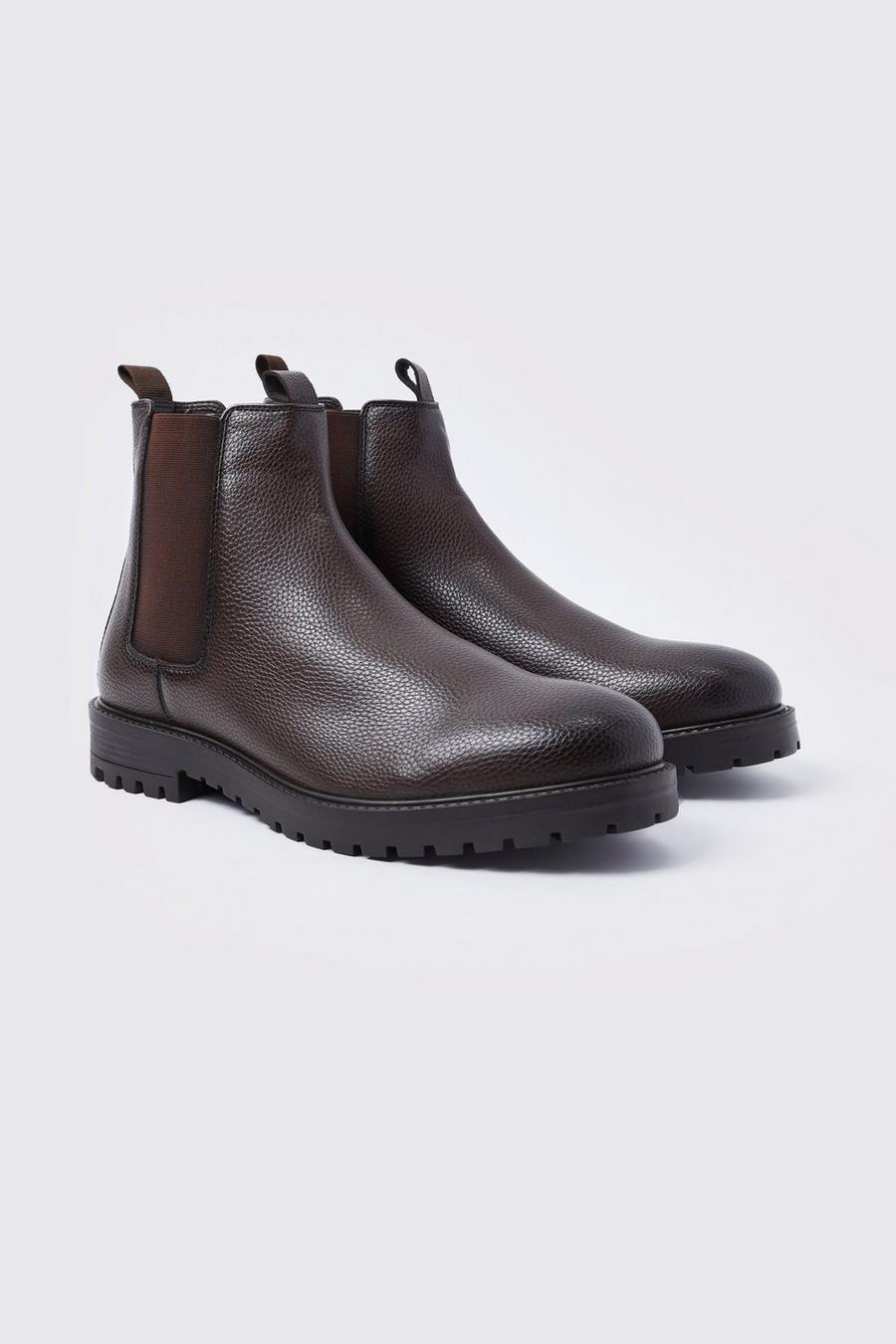 Brown Faux Leather Chelsea Boots