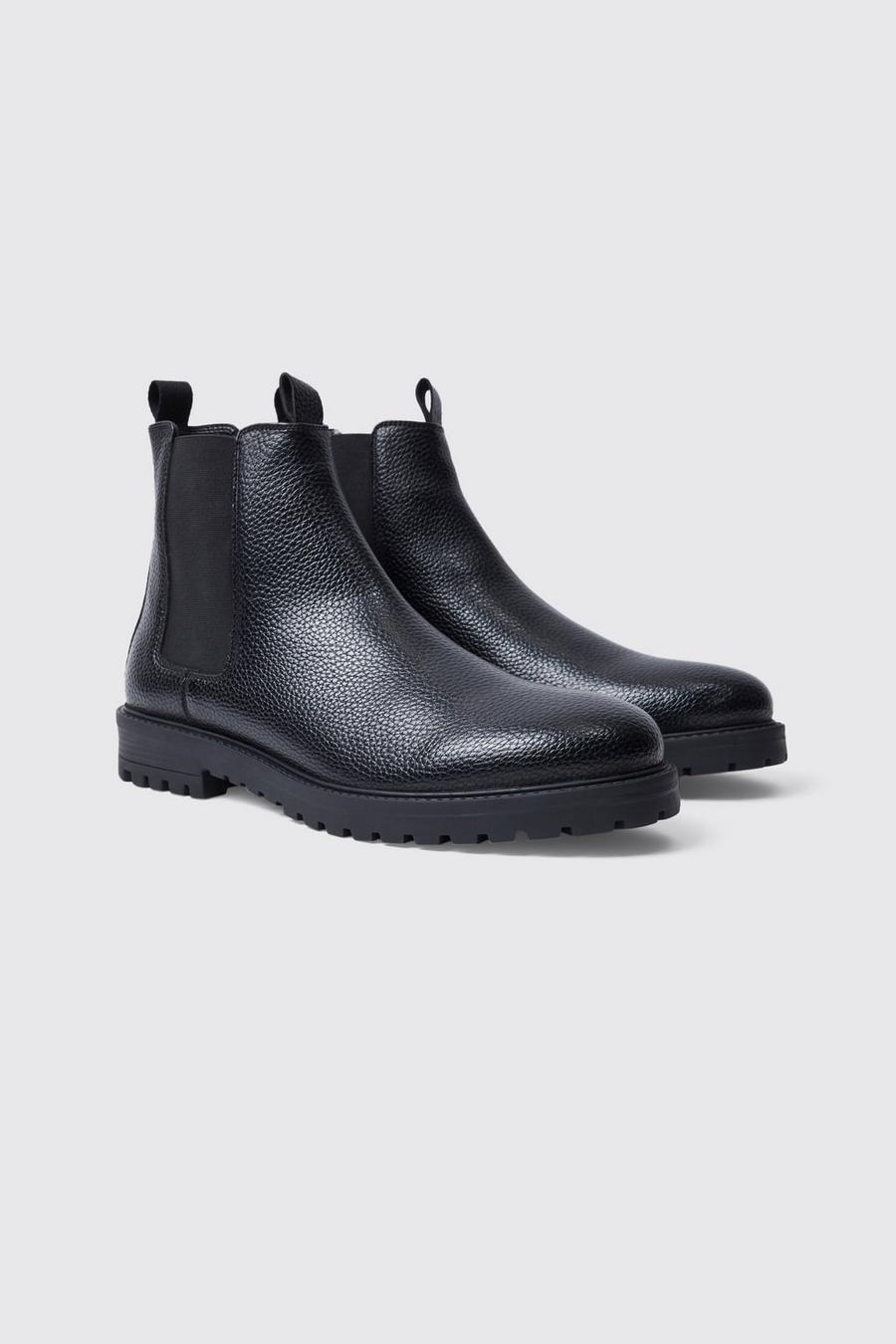 Black svart Faux Leather Chelsea Boots