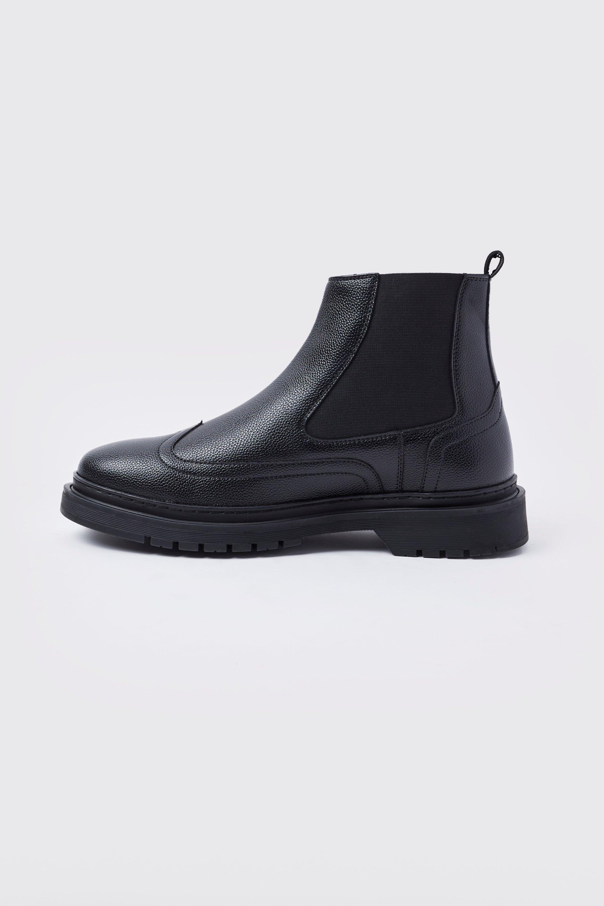 Faux Leather Chelsea Boots With Track Sole